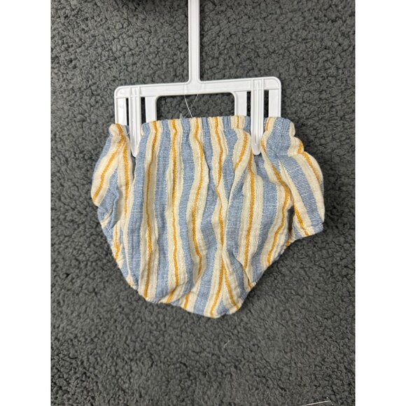 Btween 3M 3 nfant Outfit Set With Headband Yellow & Blue Stripes Embroidered Flo - Picture 4 of 7